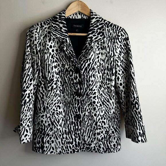 Talbots Zebra Print Blazer Jacket Womens Size 12 Preppy Academia Office Career - Picture 1 of 12